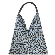 Blue Animal Print Pocket Boho Leather Bag via Sostter