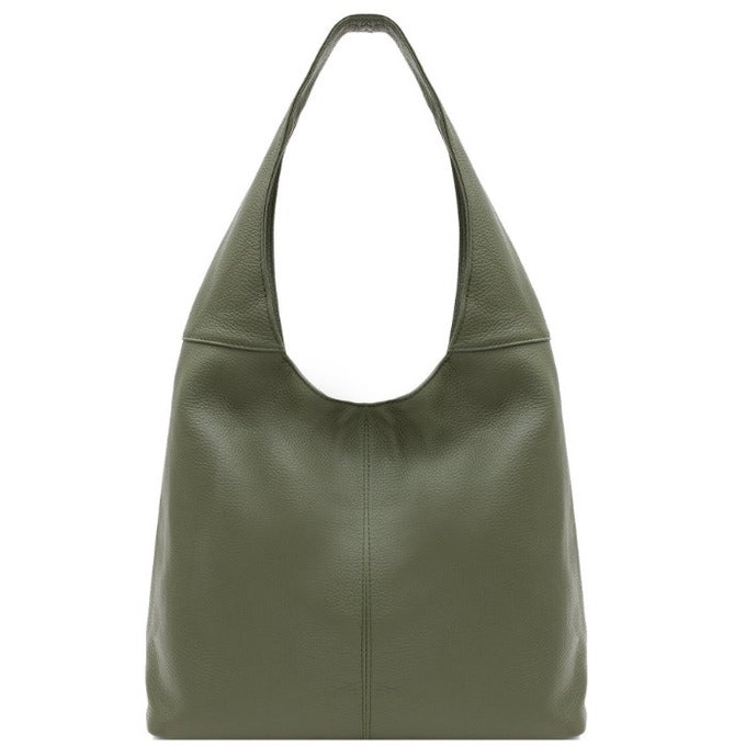 Olive Pebbled Italian Leather Hobo Bag with Zipper Closure from Sostter