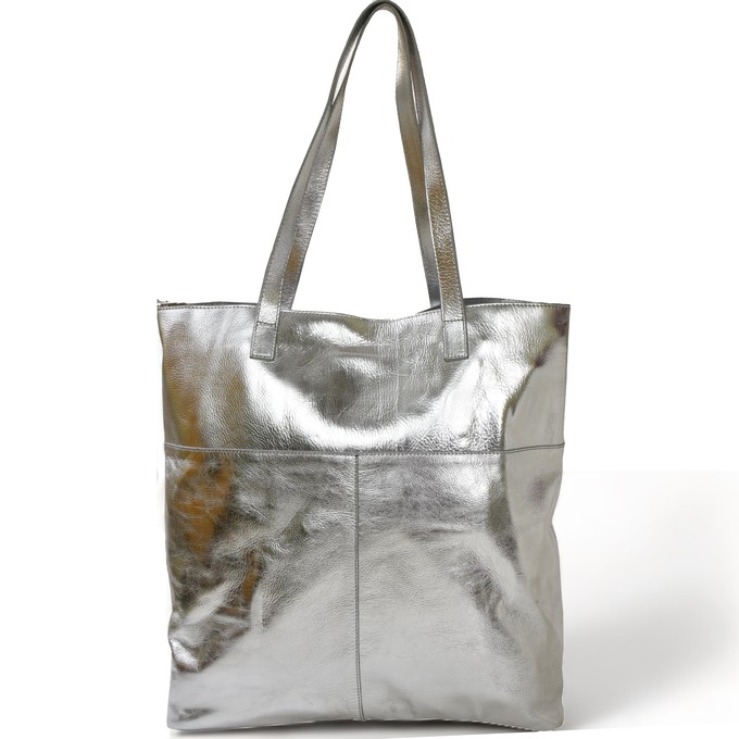 Silver Metallic Leather Tote from Sostter
