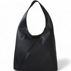 Black Leather Zip Shoulder Hobo Bag via Sostter
