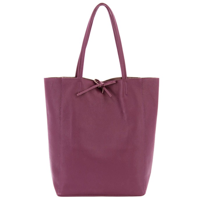 Plum Pebbled Leather Tote Shopper - Spacious Calf Leather Bag from Sostter