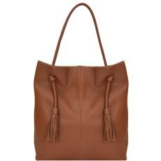 Tan Drawcord Leather Hobo Shoulder Bag via Sostter