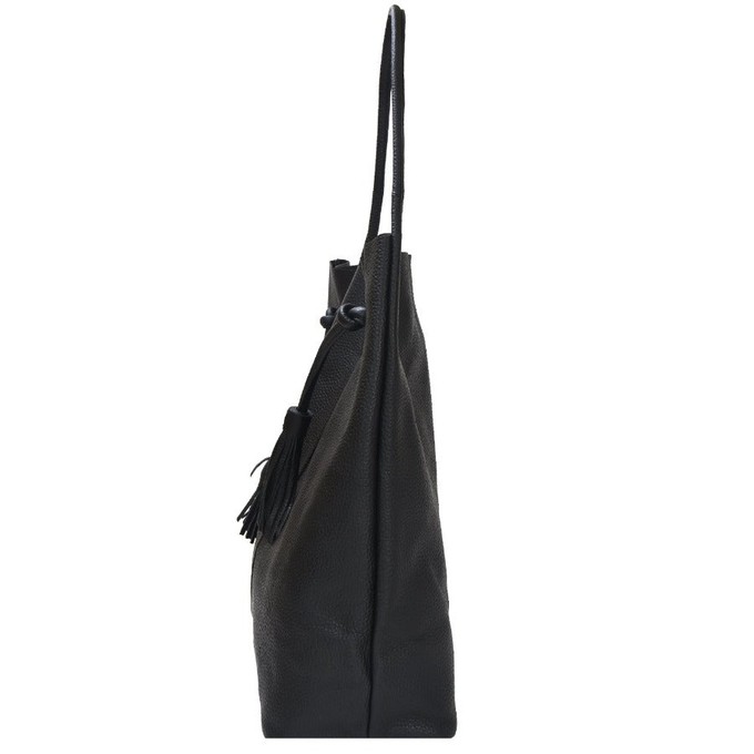 Black Drawcord Leather Hobo Shoulder Bag from Sostter