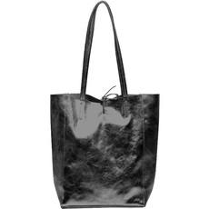 Black Metallic Italian Leather Tote Shopper Bag via Sostter