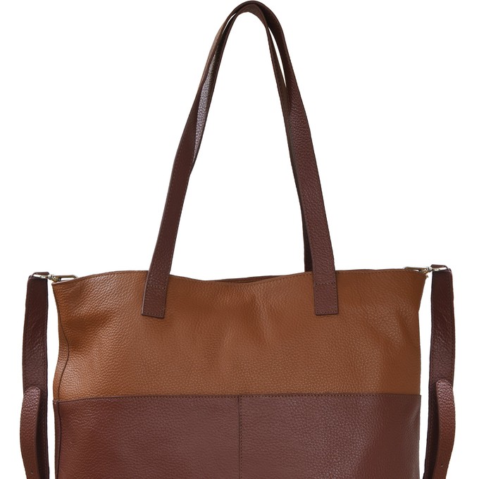 Chocolate And Tan Two Tone Leather Tote from Sostter