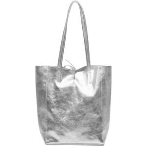 Silver Metallic Leather Tote Shopper Bag from Sostter