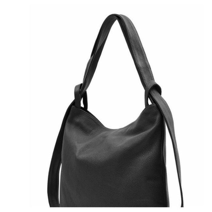 Black Leather Convertible Tote Backpack from Sostter