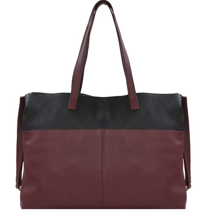 Burgundy Two Tone Horizontal Leather Tote from Sostter