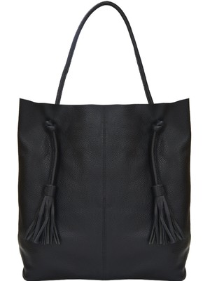 Black Drawcord Leather Hobo Shoulder Bag from Sostter