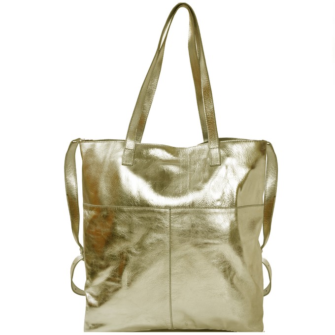 Gold Metallic Leather Tote from Sostter