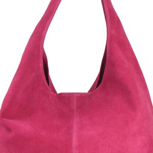 Raspberry Suede Leather Hobo Boho Shoulder Bag from Sostter