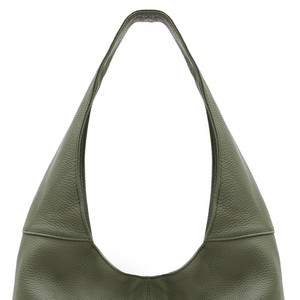 Olive Pebbled Italian Leather Hobo Bag with Zipper Closure from Sostter