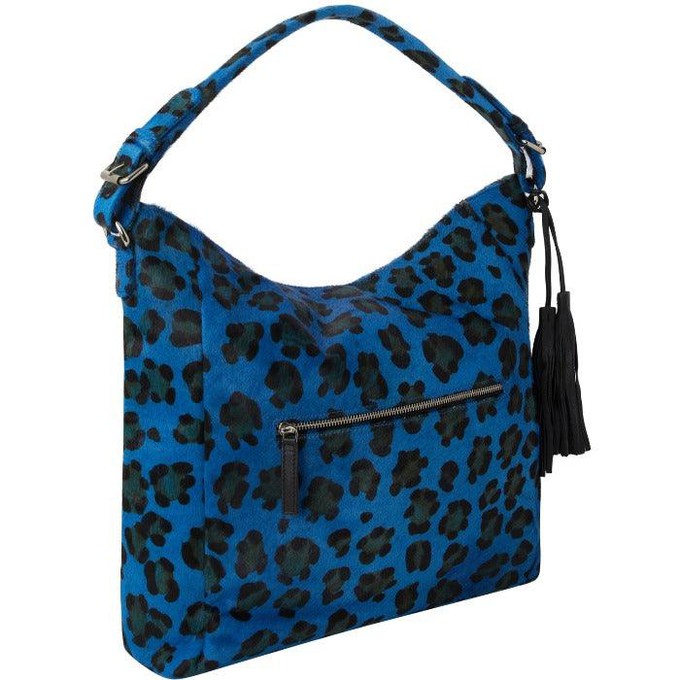 Blue Animal Print Leather Top Handle Grab Bag from Sostter
