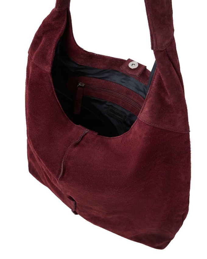 Maroon Soft Suede Hobo Shoulder Bag from Sostter