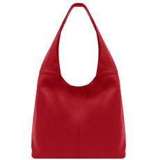 Red Soft Pebbled Leather Hobo Bag via Sostter