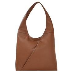 Tan Zip Leather Shoulder Hobo Bag via Sostter