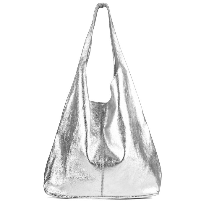 Silver Metallic Leather Hobo Shoulder Bag from Sostter