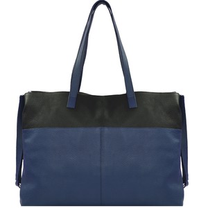 Blue Two Tone Horizontal Leather Tote from Sostter