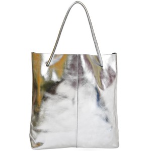 Silver Drawcord Metallic Leather Hobo Shoulder Bag from Sostter