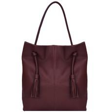 Burgundy Drawcord Leather Hobo Shoulder Bag via Sostter