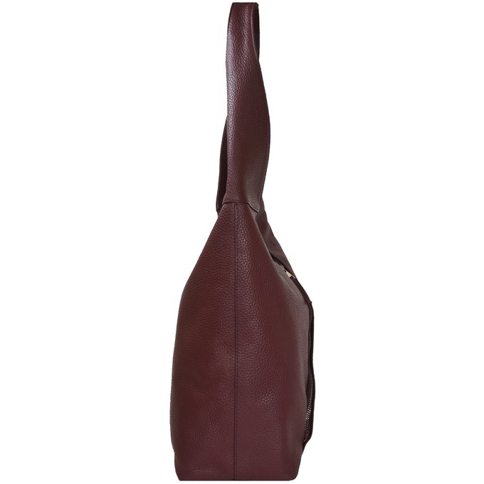 Maroon Zip Leather Shoulder Hobo Bag from Sostter