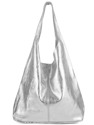 Silver Metallic Leather Hobo Shoulder Bag from Sostter
