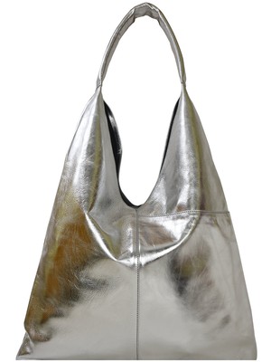 Silver Metallic Pocket Boho Leather Bag from Sostter