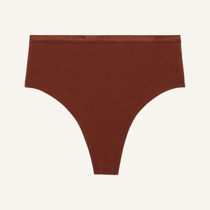 Organic Cotton High-Rise Thong in Cacao from Subset