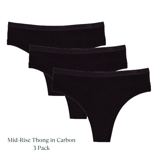 Organic Cotton Mid-Rise Thong in Carbon 3-Pack from Subset