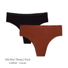 Organic Cotton Mid-Rise Thong in Carbon & Cacao 2-Pack via Subset