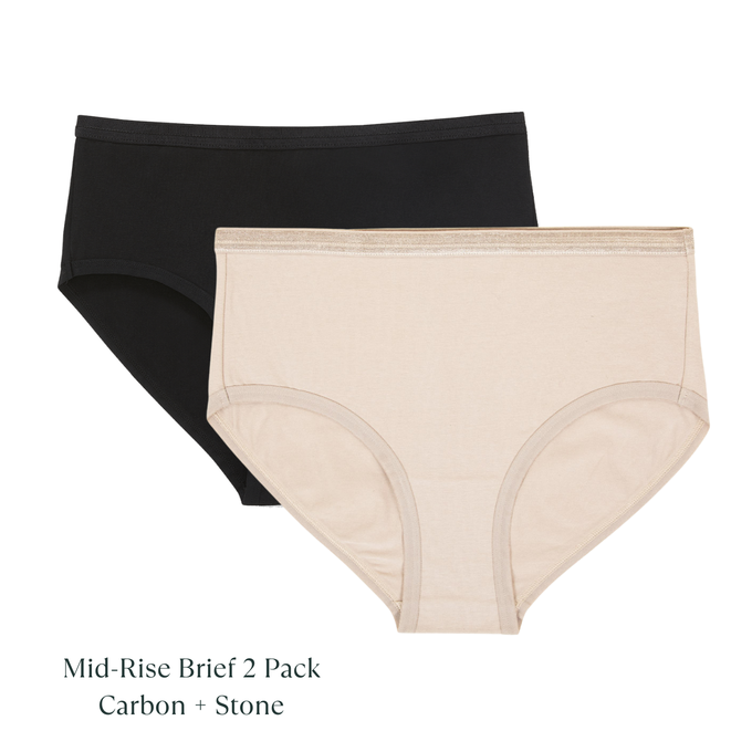 Organic Cotton Mid-Rise Brief in Carbon & Stone 2-Pack from Subset