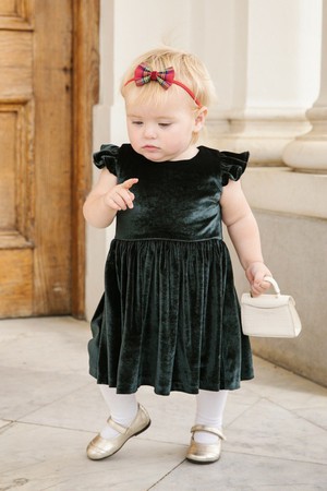 Tilly Velvet Girls Dress | Green from Tilbea London