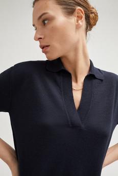 The Linen Cotton Boxy Polo - Blue Navy via Urbankissed