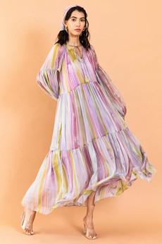 Chiffon Tiered Maxi Dress Long Sleeves - Blush via Urbankissed