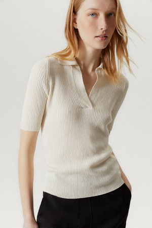 The Linen Cotton Ribbed Polo - Milk White from Urbankissed