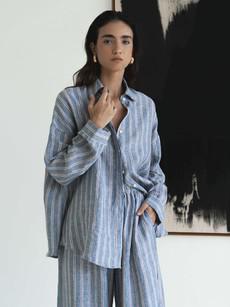 Oversized Linen Shirt Blue & Red Stripe via Urbankissed