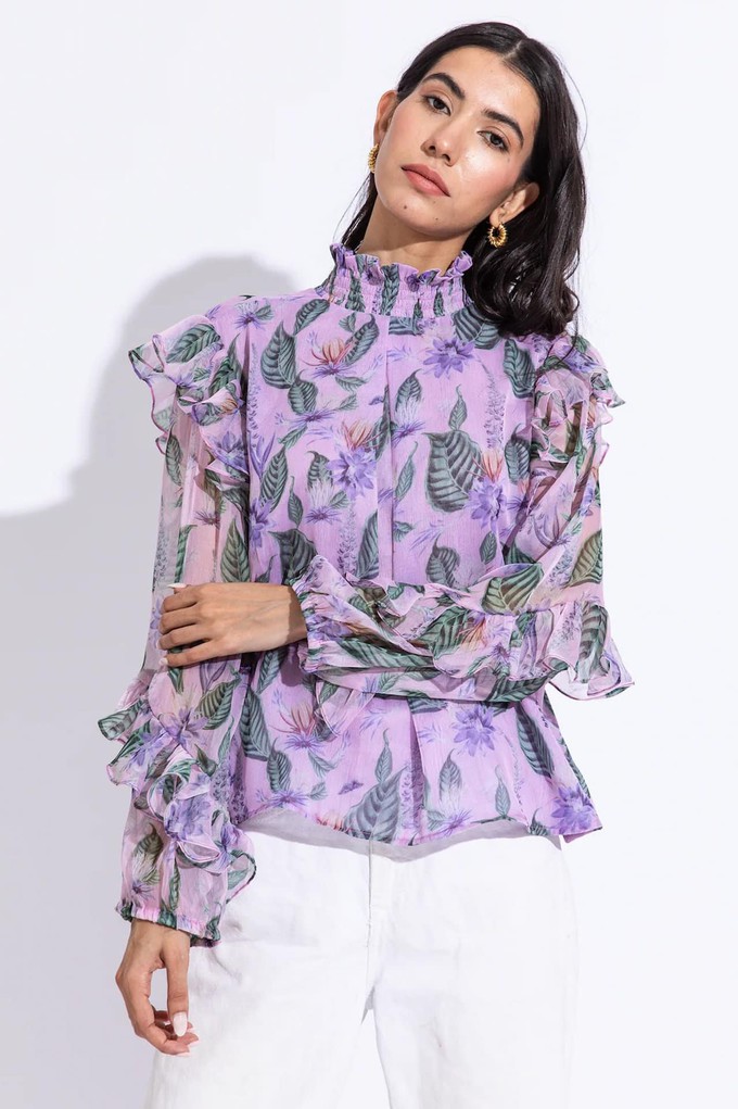 Floral Chiffon Ruffle Blouse Lilac Violet