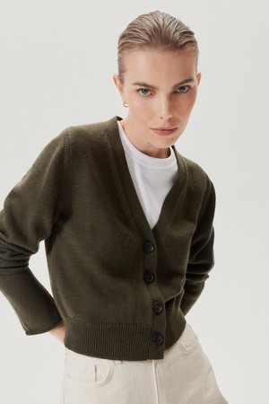 The Merino Wool Crop Cardigan - Military Green from Urbankissed