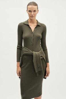 The Merino Wool Ribbed Polo Dress - Dust Green via Urbankissed