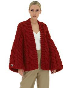 Cable Knit Cardigan - Red via Urbankissed