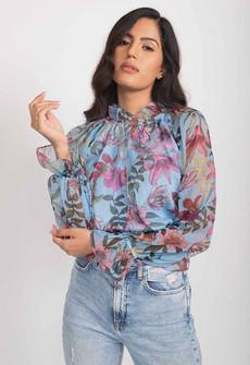 Floral Chiffon Ruffle Blouse - Blue via Urbankissed