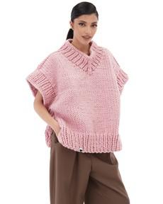 V-neck Poncho Sweater - Pink via Urbankissed