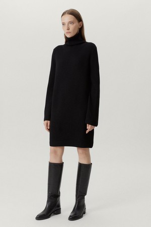 The Merino Wool Short Ribbed Dress - Black from Urbankissed