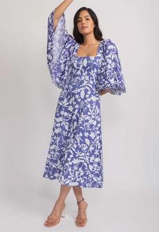 Floral Midi Dress Flared Sleeves - Blue via Urbankissed