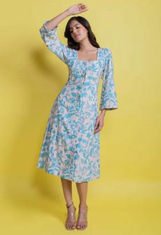 Floral Button-Down Midi Dress - Light Blue via Urbankissed