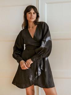 Linen Wrap Dress in Black - Sukee via Urbankissed