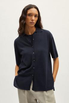 The Linen Cotton Short Sleeve Relaxed Shirt - Blue Navy via Urbankissed