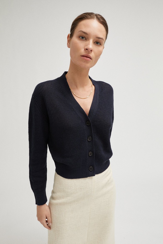 The Linen Cotton Cropped Cardigan - Blue Navy from Urbankissed