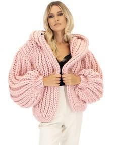 Oversized Hooded Chunky Knit Cardigan - Pink via Urbankissed