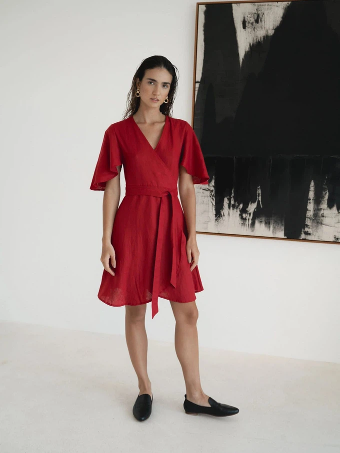 Red linen online dress